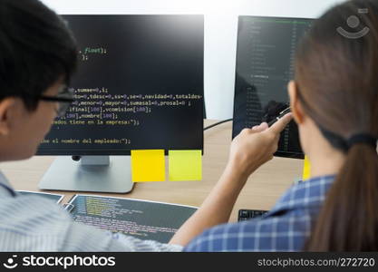 Programmer Outsource Developer Team coding technologies Website design. Mobile Application Software, Cyber space concept.