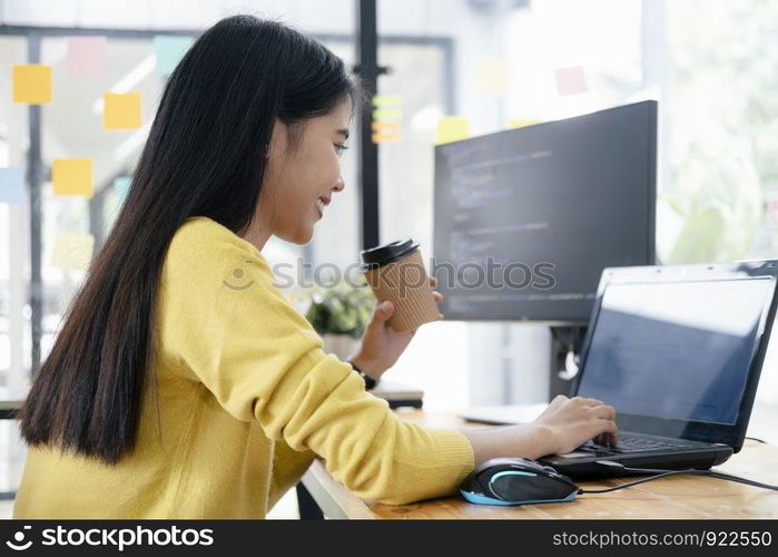 Programmers and developer teams are coding and developing software.