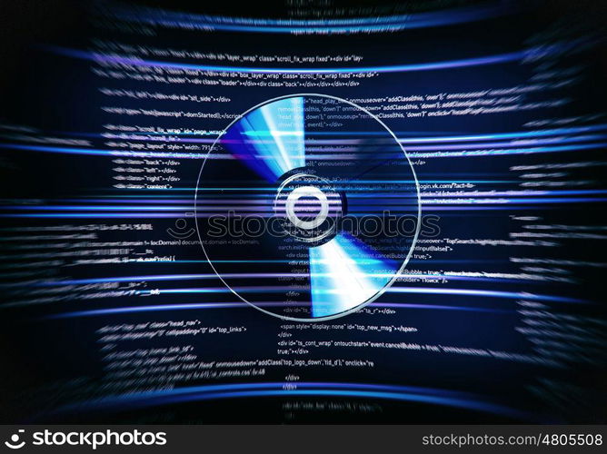 Programming concept. Conceptual image with CD disk and binary code