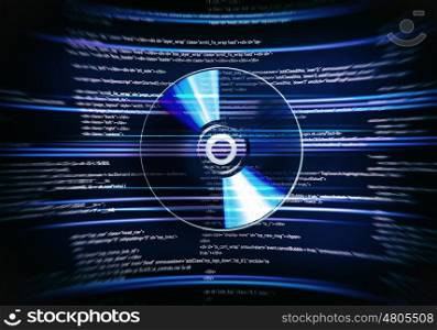 Programming concept. Conceptual image with CD disk and binary code