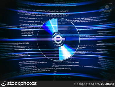 Programming concept. Conceptual image with CD disk and binary code