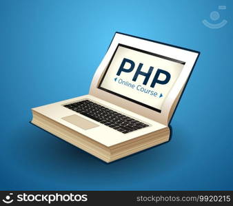 Programming language concept - PHP, CSS, XML, HTML, Javascript learning - book as laptop