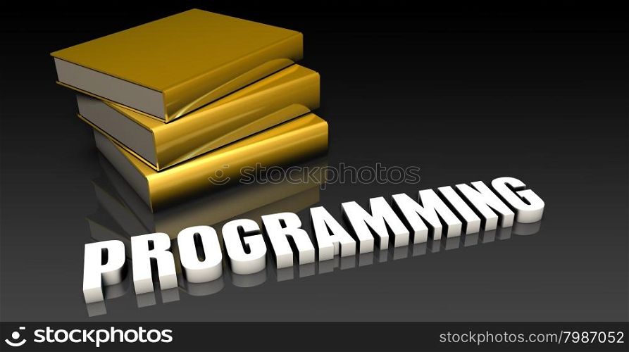 Programming Subject with a Pile of Education Books. Programming