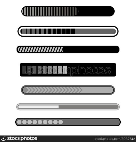 Progress Loading Bar Grey Icons. Progress Loading Bar Grey Icons Isolated on White Background. Creative Web Design. Concepts of Indicators. Collection of Simle Different Preloaders. Progress Loading Bar Grey Icons
