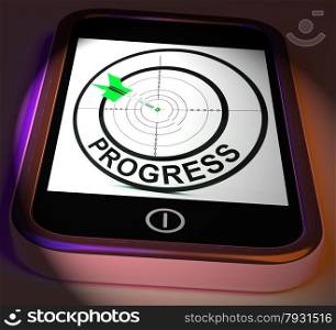 Progress Smartphone Displaying Advancement Improvement And Goals