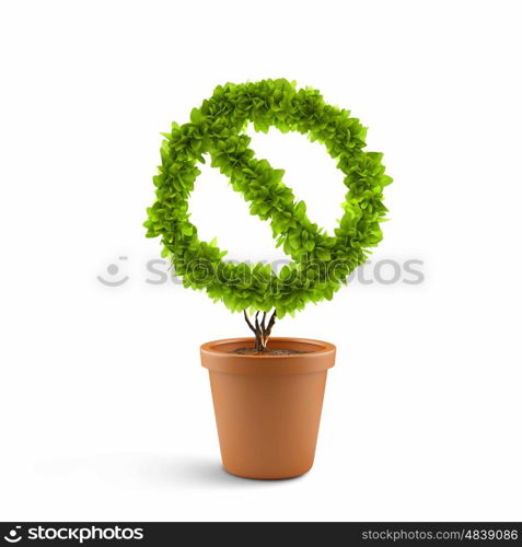 Prohibition symbol. Image of pot plant shaped like prohibition sign