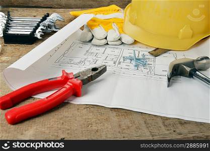 project drawings and tools on table