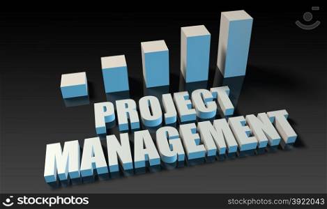Project management graph chart in 3d on blue and black. Project management
