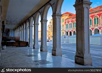 Prokurative square of Split arcades view, Dalmatia region of Croatia. Prokurative square of Split arcades view
