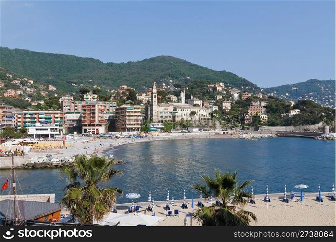 promenade and seaside in Recco, small town in Liguria, Italy