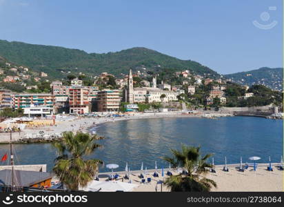 promenade and seaside in Recco, small town in Liguria, Italy