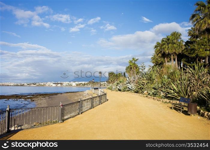 Promenade in Marbella along the Mediterranean Sea in Andalucia region, southern Spain.