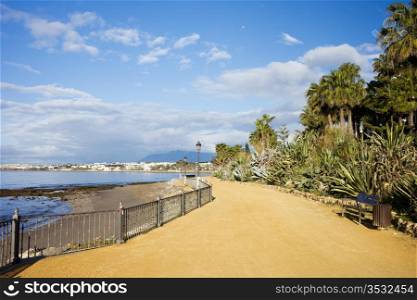 Promenade in Marbella along the Mediterranean Sea in Andalucia region, southern Spain.