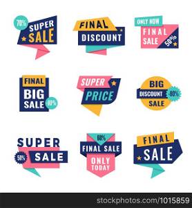 Promo badges. Offers big discount labels for advertising vector template with place for text. Illustration of discount offer, promo banner advertising. Promo badges. Offers big discount labels for advertising vector template with place for text