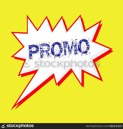 promo blue wording on Speech bubbles Background yellow white