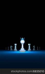 Prompt career. Horizontal chess composition. Standing Out from the Crowd. Available in high-resolution and several sizes to fit the needs of your project. 3D renderi illustration. Black background layout with free text space.
