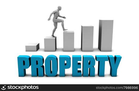 Property 3D Concept in Blue with Bar Chart Graph. Property