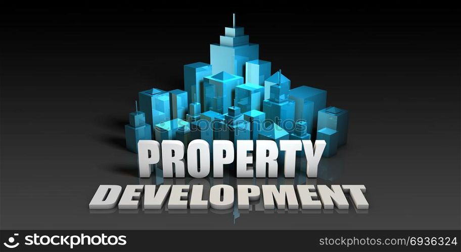 Property Development Concept in Blue on Black Background. Property Development