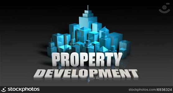 Property Development Concept in Blue on Black Background. Property Development