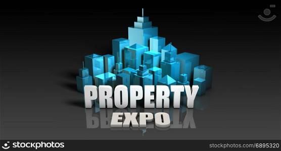 Property Expo Concept in Blue on Black Background. Property Expo