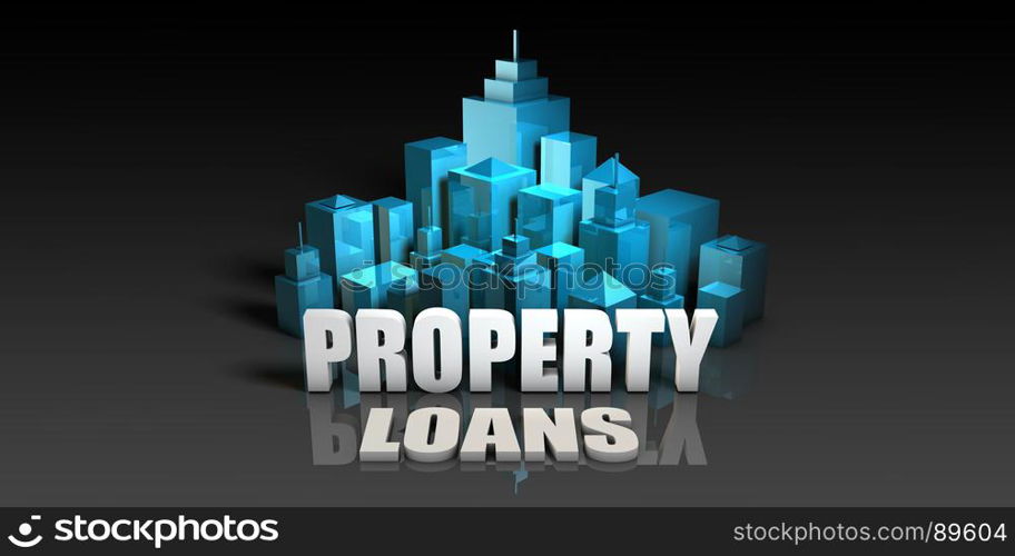 Property Loans Concept in Blue on Black Background. Property Loans