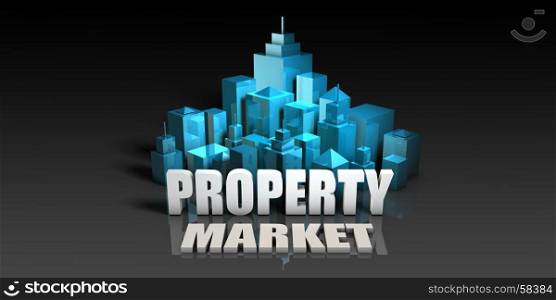 Property Market Concept in Blue on Black Background. Property Market