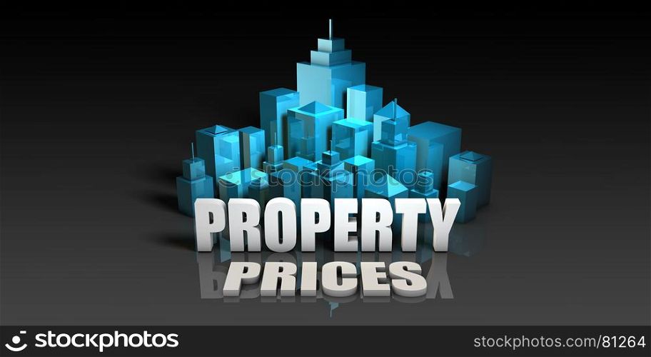 Property Prices Concept in Blue on Black Background. Property Prices