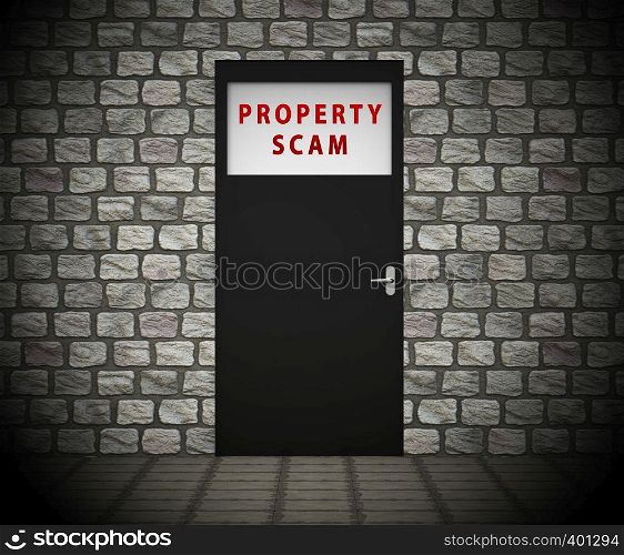 Property Scam Hoax Doorway Depicting Mortgage Or Real Estate Fraud. Residential Properties Realty Swindle - 3d Illustration