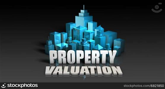 Property Valuation Concept in Blue on Black Background. Property Valuation