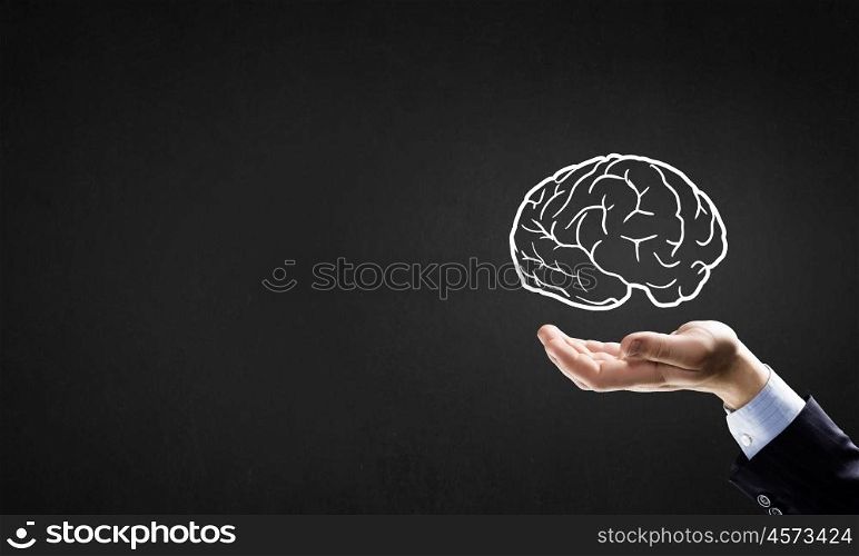 Protect mind. Brain in hand or save intelligence concept