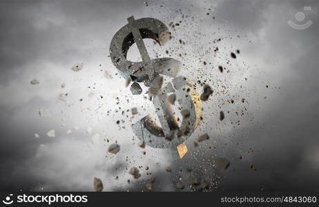 Protect your savings. Conceptual image with stone broken dollar sign