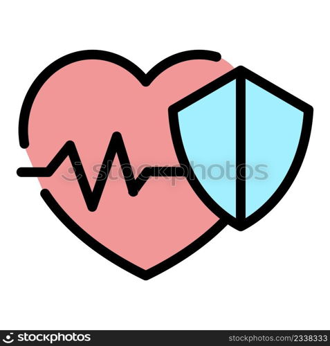 Protected heart rate icon. Outline protected heart rate vector icon color flat isolated. Protected heart rate icon color outline vector