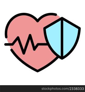 Protected heart rate icon. Outline protected heart rate vector icon color flat isolated. Protected heart rate icon color outline vector