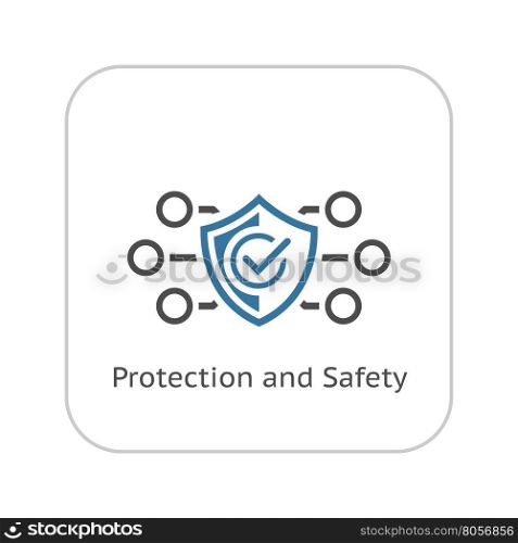 Protection and Safety Icon. Flat Design.. Protection and Safety Icon. Flat Design. Security concept with a shield. Isolated Illustration. App Symbol or UI element.