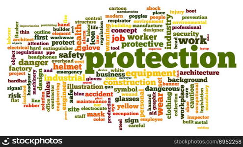 Protection word cloud. Creative illustration of idea word lettering typography . 3D rendering.