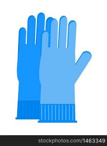 Protective gloves icon vector. Blue latex gloves for protection skin against harmful viruses and bacteria. Disinfection equipment sign isolated. Protective gloves icon vector. Blue latex gloves for protection skin against harmful viruses and bacteria. Disinfection equipment sign isolated on white background.