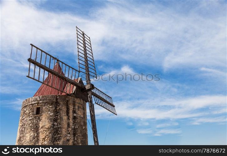 Provence region, France. Fontvieille old mill, made of stone and wood