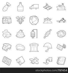 Provisions icons set. Outline set of 25 provisions vector icons for web isolated on white background. Provisions icons set, outline style