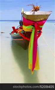 prow thailand in kho tao bay asia isle blue clean water pirogue and south china sea