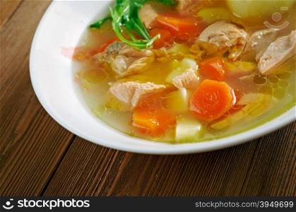 Psarosoupa - fish soup, traditional to Greek cuisine.