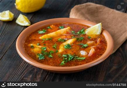 Psarosoupa traditional greek fish and vegetable soup 