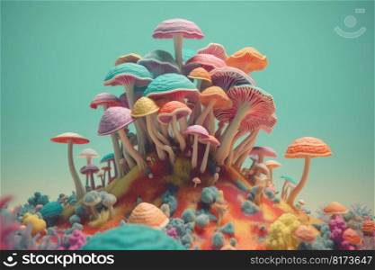 Psychedelic decorative colorful mushrooms. Magic fungi. Generate Ai. Psychedelic decorative colorful mushrooms. Generate Ai