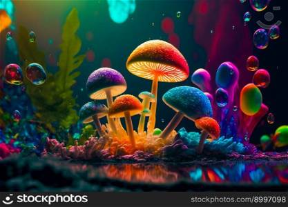 Psychedelic Decorativeμshrooms.  Ima≥created with Ge≠rative AI technology 