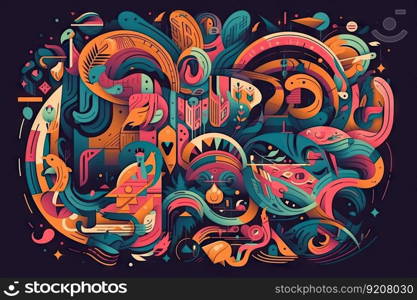 psychedelic lettering with abstract patterns and shapes, created with generative ai. psychedelic lettering with abstract patterns and shapes