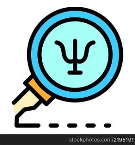 Psychology sign magnifier icon. Outline psychology sign magnifier vector icon color flat isolated. Psychology sign magnifier icon color outline vector