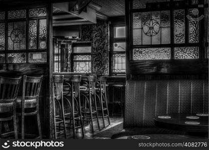 Pub black and white seating area
