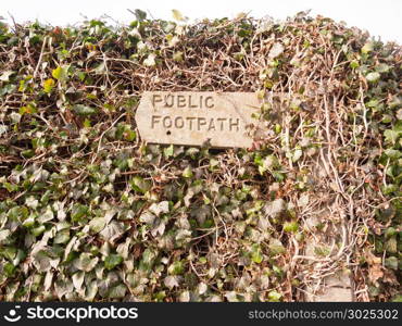 public footpath sign post stone in hedgerow direction pointer; essex; england; uk