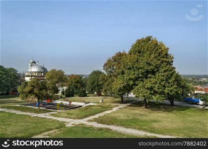 "Public garden whit child nook near "Sveta Petka" christian church from offset former century, Ruse, Bulgaria"