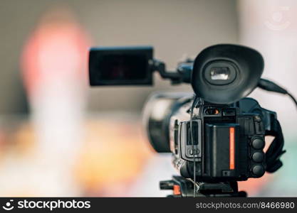 Public Live Event. Television cameras at a press conference outdoors