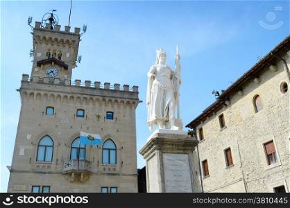 Public Palace and Statue of Liberty in San Marino. Italy&#xA;